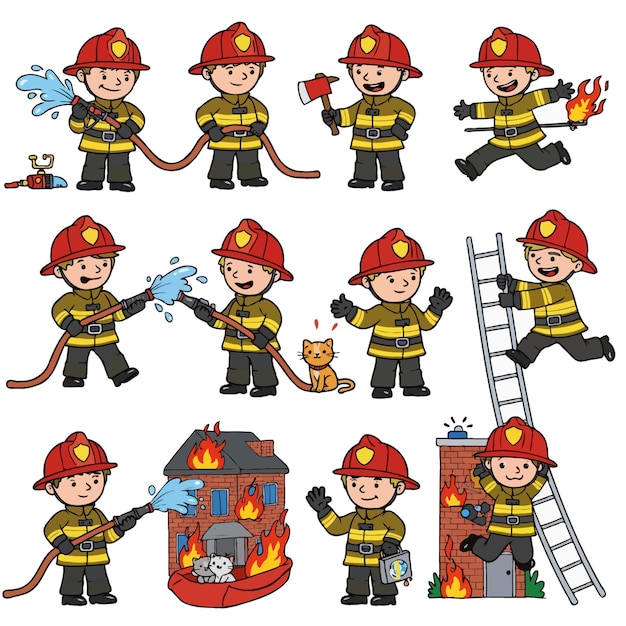 Conjunto de dibujos animados de bomberos