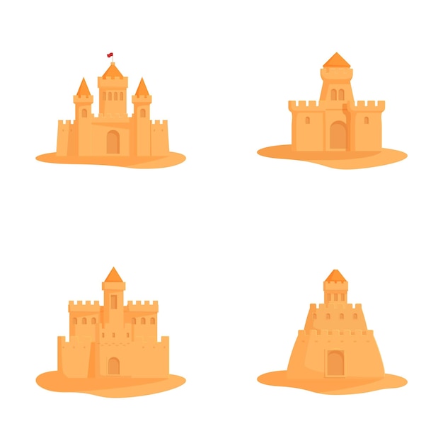 Conjunto de dibujos animados de castillos de arena ilustración vectorial
