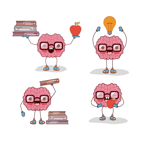 Conjunto de dibujos animados de cerebro