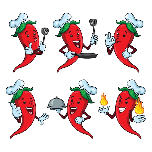 Conjunto de dibujos animados de chef de chile