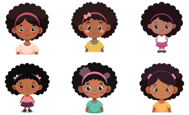 Conjunto de dibujos animados de chicas negras lindas