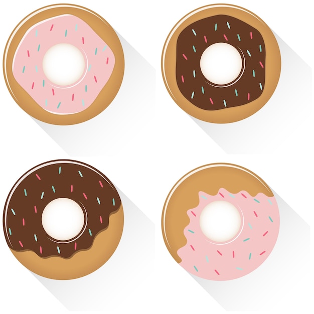 Conjunto de dibujos animados coloridos Donut dulce con glaseado aislado sobre fondo blanco Vector ilustración plana