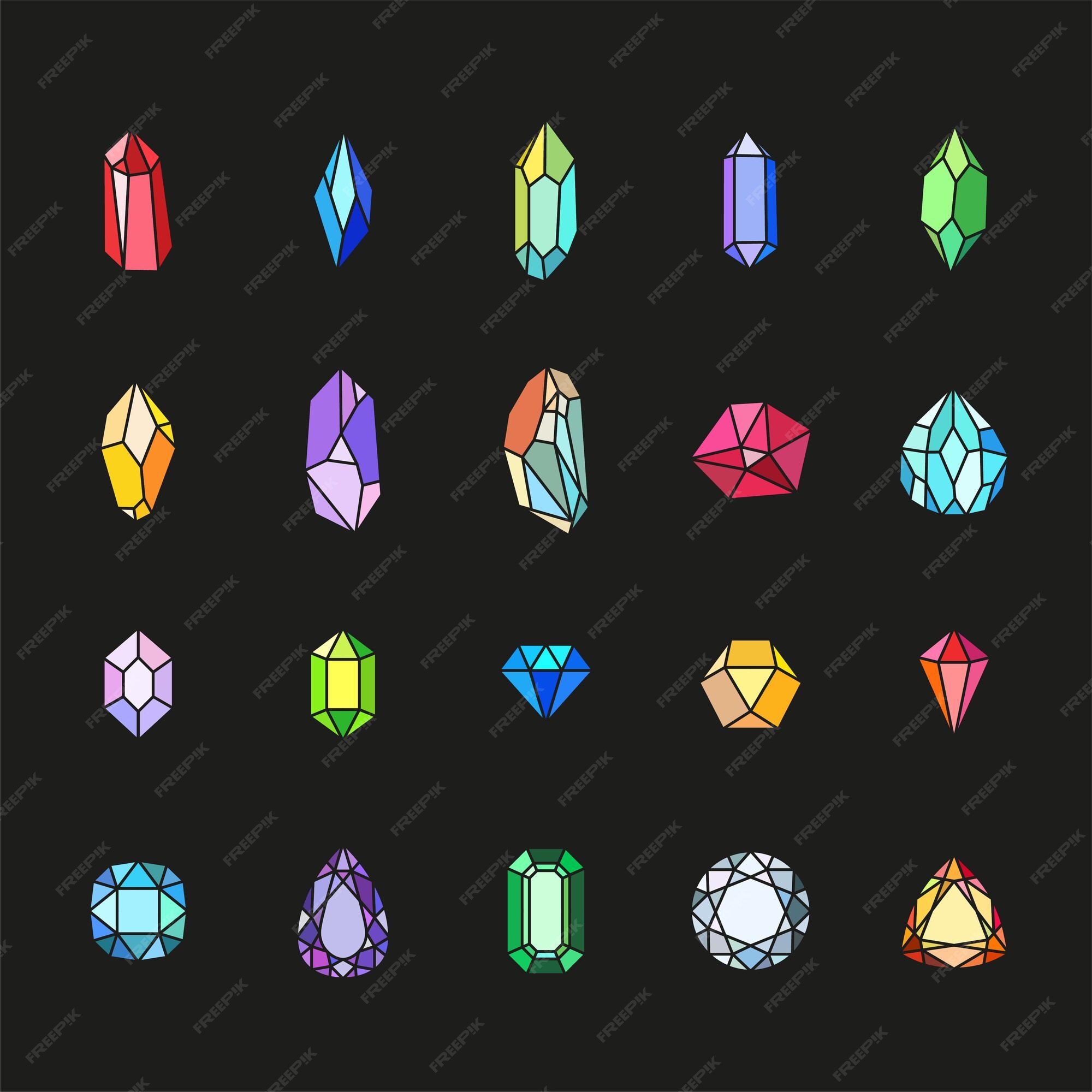 Conjunto de dibujos animados coloridos de gemas y cristales | Vector Premium