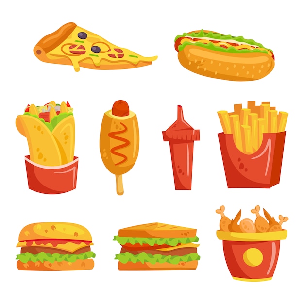 Vector conjunto de dibujos animados de comida rápida.