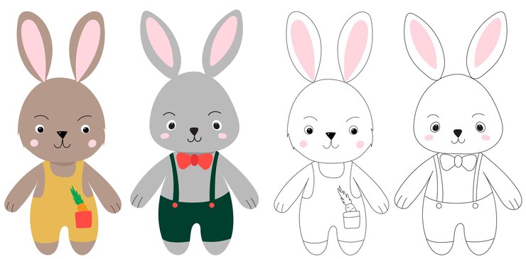 Vector conjunto de dibujos animados de conejos esquema de boceto vector aislado