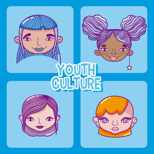 Conjunto de dibujos animados de cultura juvenil