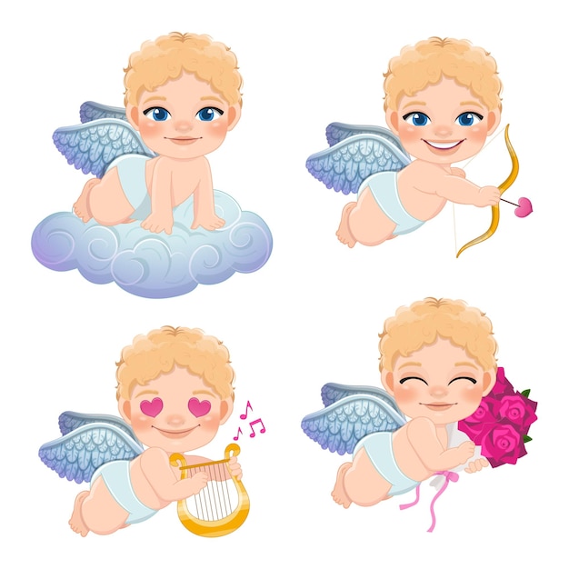 Vector conjunto de dibujos animados de cupido día de san valentín con cupido vector