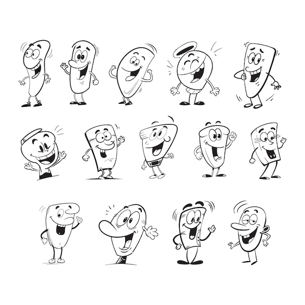 Conjunto de dibujos animados dibujados a mano con expresión facial Vector Doodle