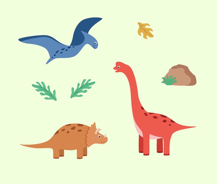 Conjunto de dibujos animados de dinosaurios divertidos Ilustración vectorial de personajes de dinosaurios lindos