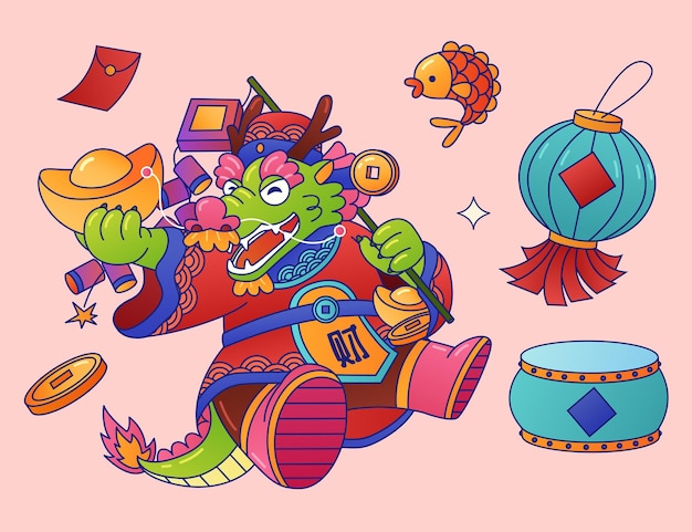 Conjunto de dibujos animados dios de la riqueza CNY