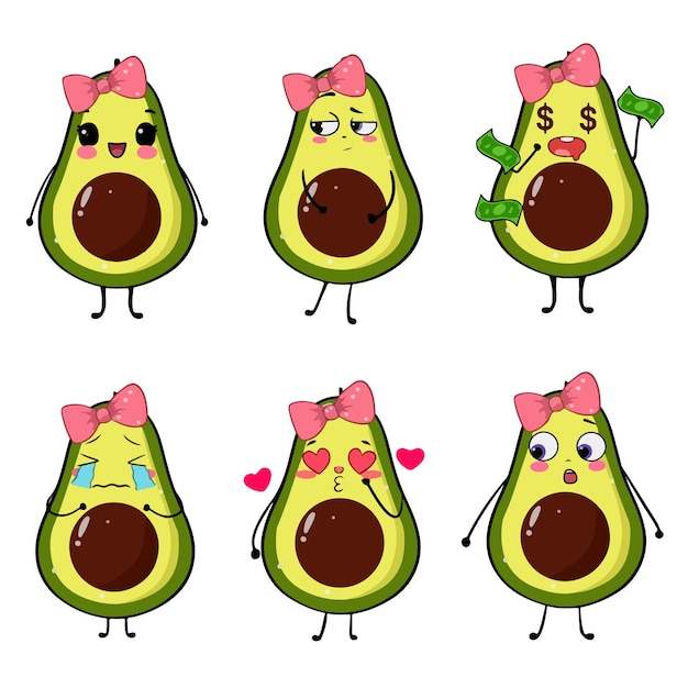conjunto de dibujos animados divertidos aguacate lindo