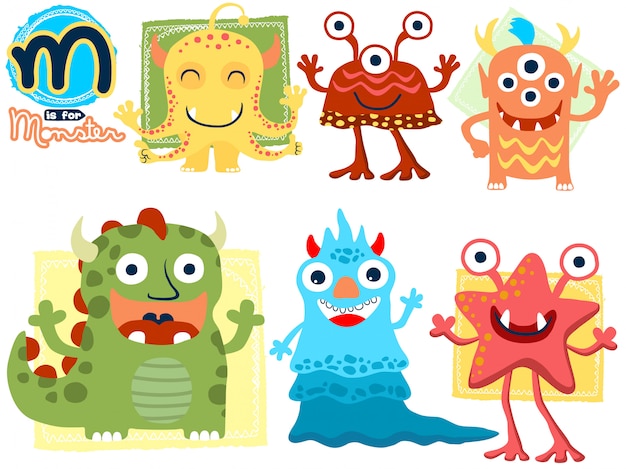 Vector conjunto de dibujos animados divertidos monstruo