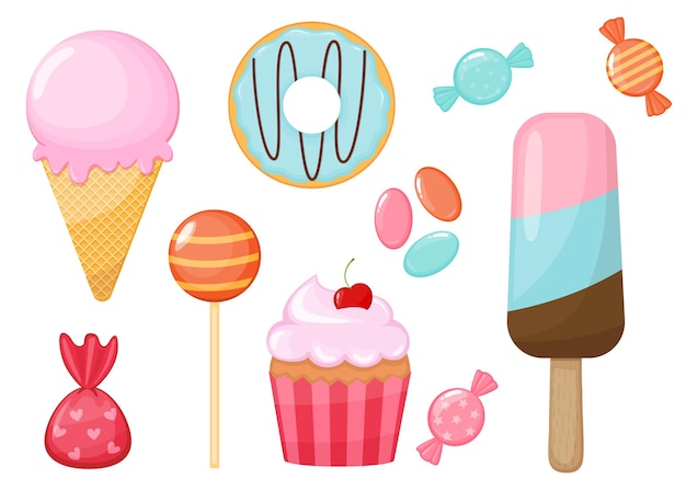 Conjunto de dibujos animados de dulces y caramelos | Vector Premium Conjunto de dibujos animados de dulces y caramelos | Vector Premium