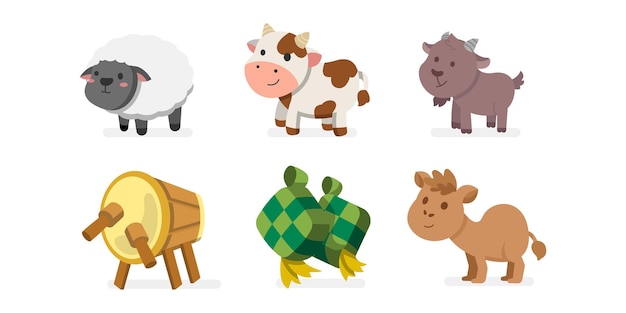 Conjunto de dibujos animados Eid Al-adha Cute Illustration