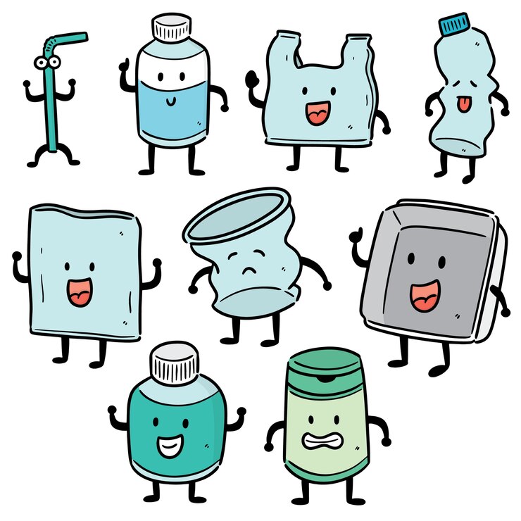 Vector conjunto de dibujos animados de elementos de reciclaje