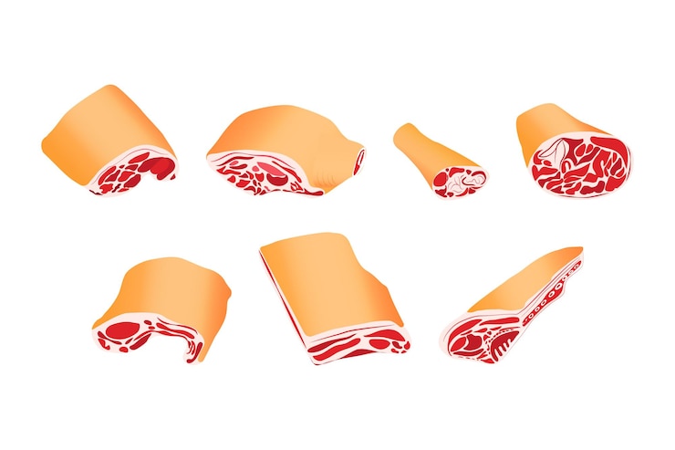Vector conjunto de dibujos animados de filetes frescos de carne