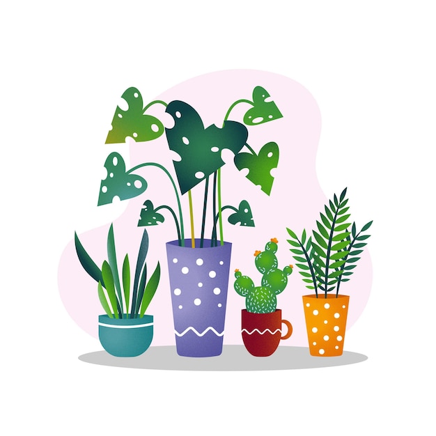 Conjunto de dibujos animados de flores de interior en macetas
