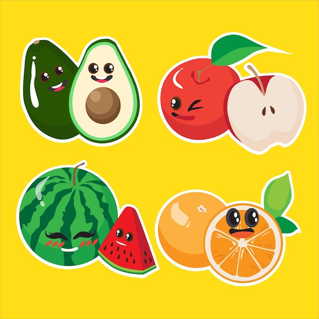 Un conjunto de dibujos animados de frutas lindas