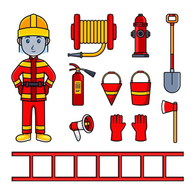 Vector conjunto de dibujos animados de ilustración de personaje de vector de bombero