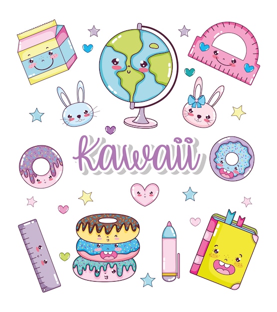 Conjunto de dibujos animados kawaii
