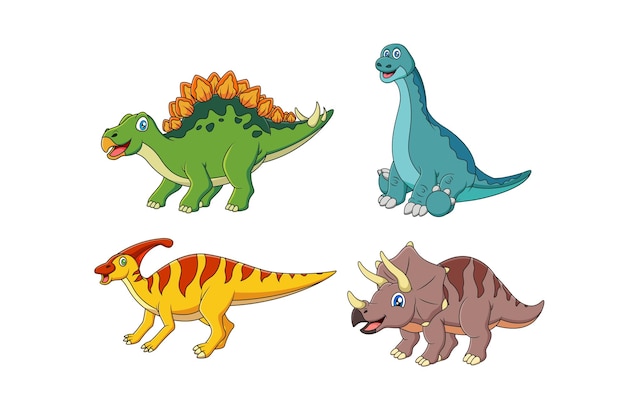 Conjunto de dibujos animados lindo dino ilustración vectorial