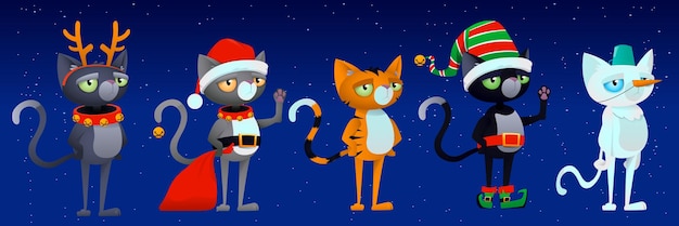 Conjunto de dibujos animados lindo gato de navidad