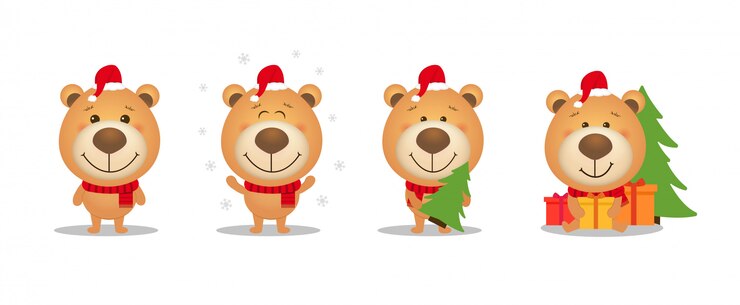 Conjunto de dibujos animados lindo oso de peluche de Navidad.