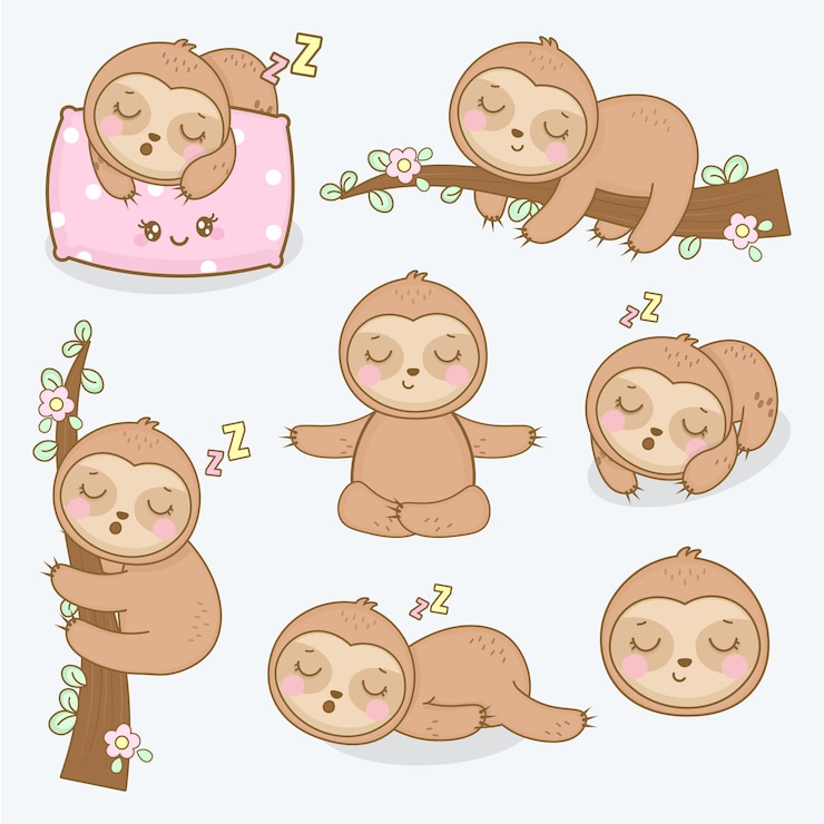 Vector conjunto de dibujos animados lindo perezoso kawaii