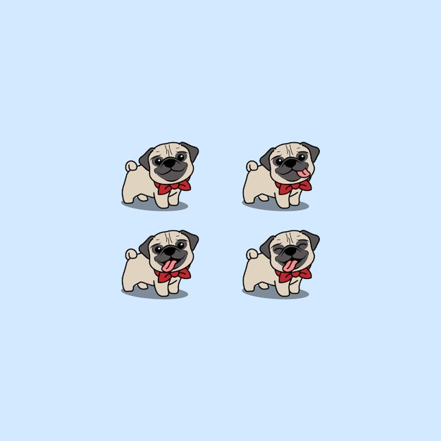 Vector conjunto de dibujos animados lindo perro pug