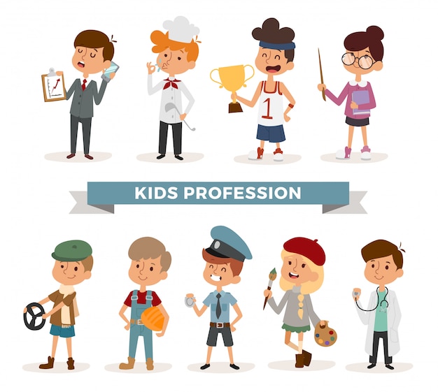 Vector conjunto de dibujos animados lindo profesiones niños