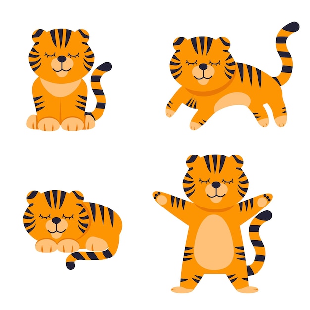 Conjunto de dibujos animados lindo tigre