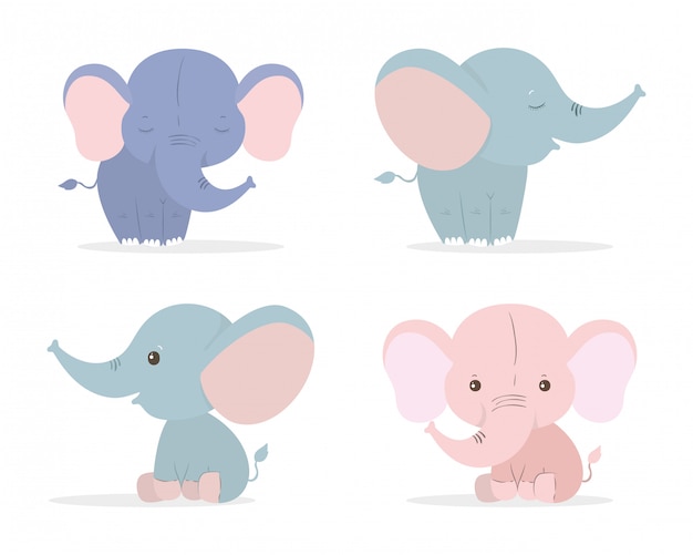 Conjunto de dibujos animados lindos elefantes