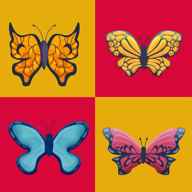 Vector conjunto de dibujos animados de mariposa lindo vector