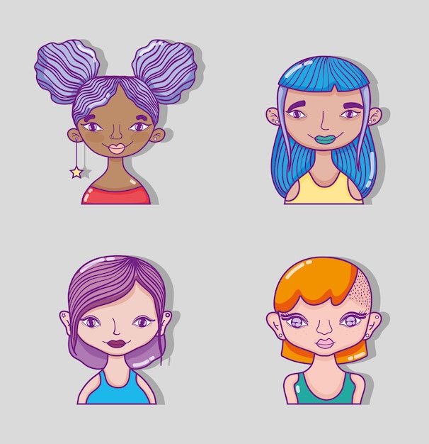 Vector conjunto de dibujos animados para mujer milenaria vector de diseño gráfico