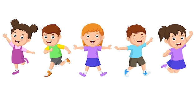 Conjunto de dibujos animados de niños felices