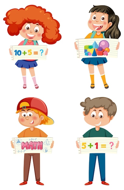 Conjunto de dibujos animados de niños de matemáticas