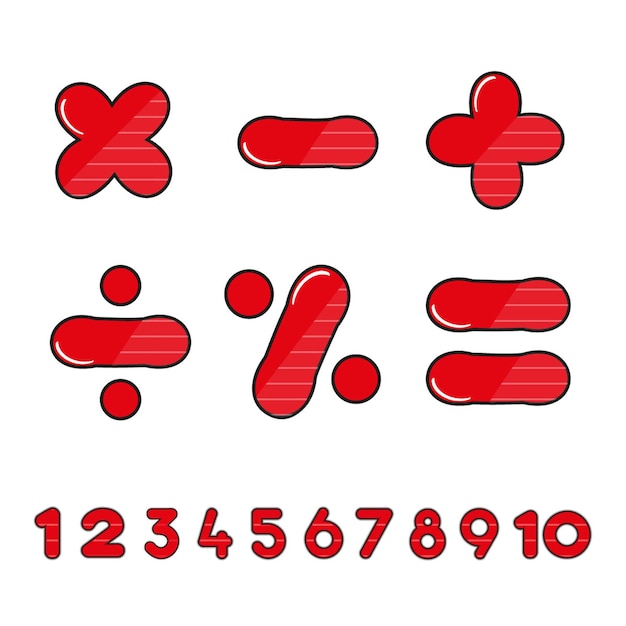 Conjunto de dibujos animados de números de signos matemáticos | Vector  Premium