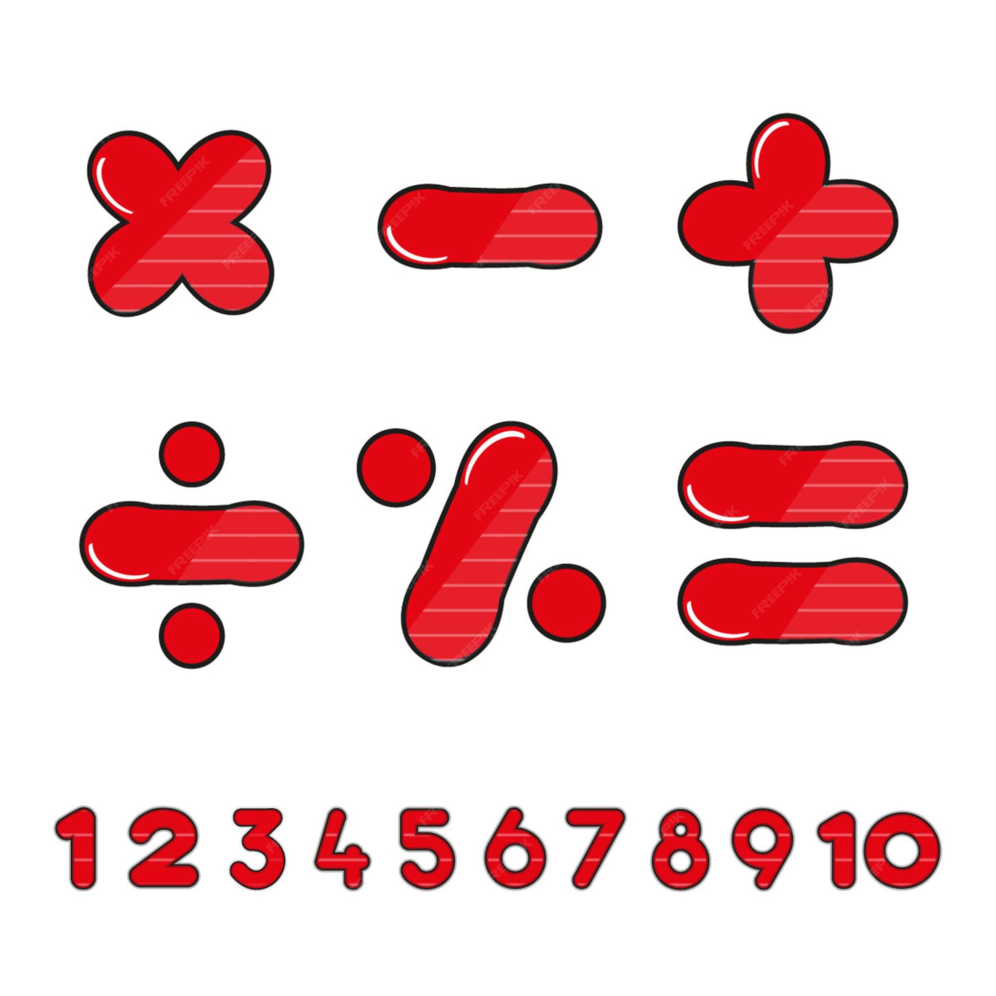 Conjunto de dibujos animados de números de signos matemáticos | Vector Premium Conjunto de dibujos animados de números de signos matemáticos | Vector Premium