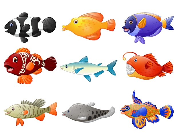 Vector conjunto de dibujos animados de peces