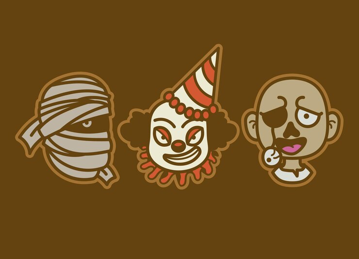 Conjunto de dibujos animados de personajes de cabeza de Halloween