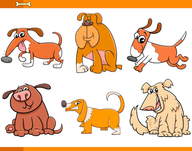 Conjunto de dibujos animados de personajes de perros