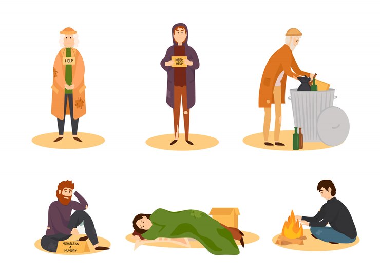 Vector conjunto de dibujos animados de personas sin hogar