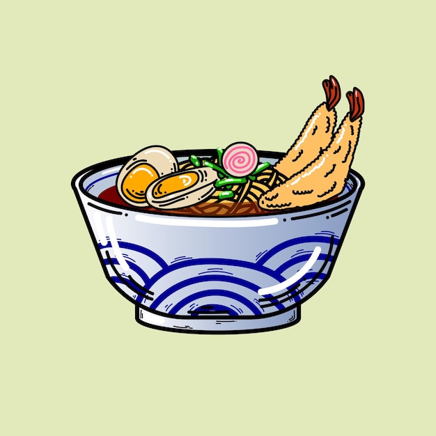 Conjunto de dibujos animados de ramen tempura