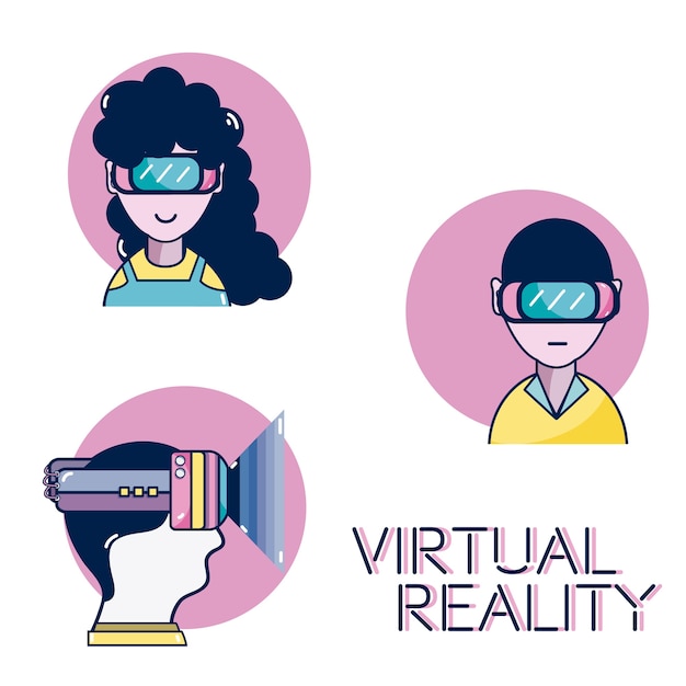 Conjunto de dibujos animados de realidad virtual