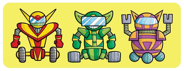 Conjunto de dibujos animados de robots frescos y coloridos