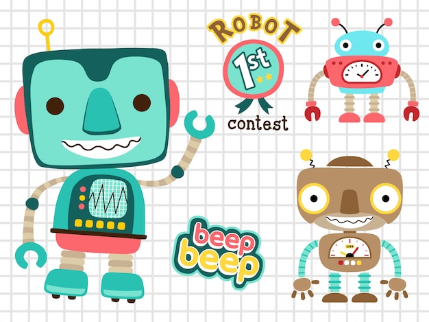 Vector conjunto de dibujos animados de robots graciosos