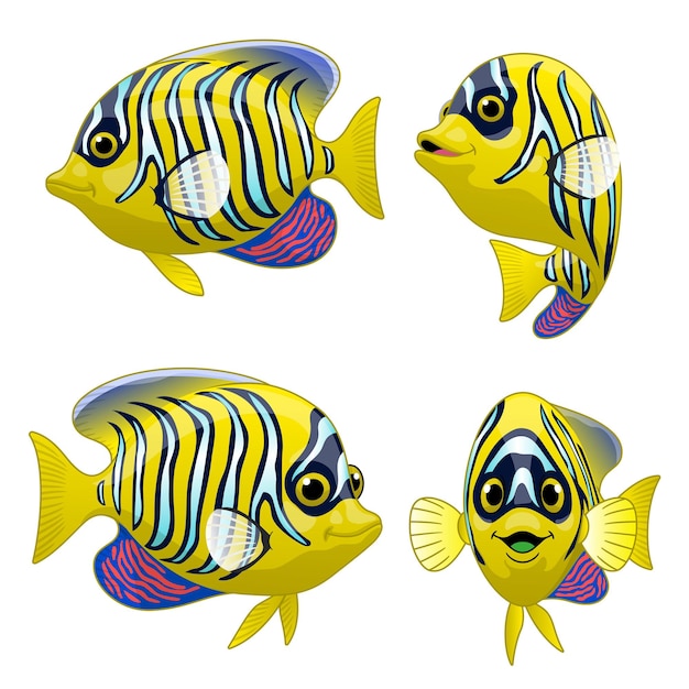 Conjunto de dibujos animados de Royal Anglefish en varias poses