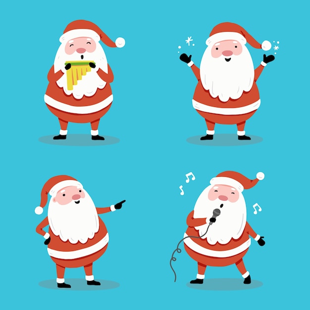 Vector conjunto de dibujos animados de santa claus en diferentes poses para banner de navidad, ilustración de tarjetas de felicitación. colección de personajes de santa.