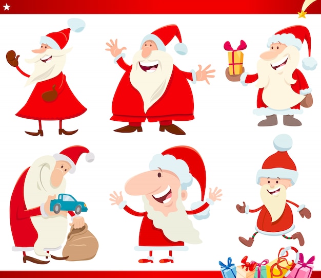 Conjunto de dibujos animados de santa claus en navidad