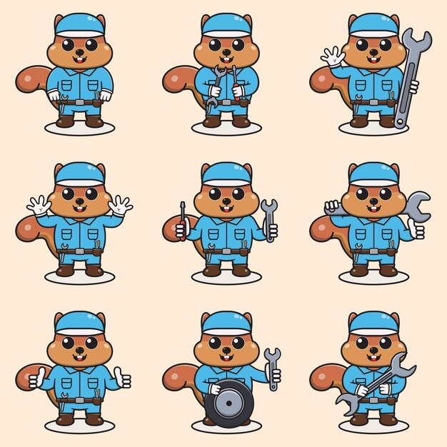 El conjunto de dibujos animados de Sqiuirrel Mechanic